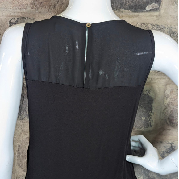 Michael Kors Black Tiered Sleeveless Top Sheer Panels Woman's Size Small‎ - Picture 7 of 16